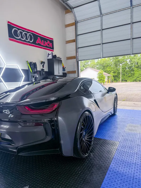 BMW i8 — Matte ceramic coating + full ceramic window tint, by Beebe Luxury Auto Detail