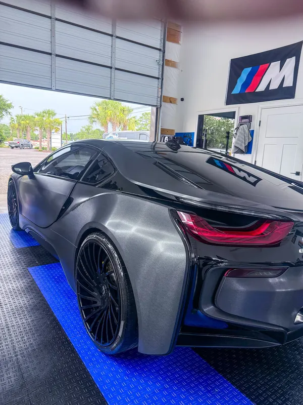 BMW i8 — Matte ceramic coating + full ceramic window tint, by Beebe Luxury Auto Detail