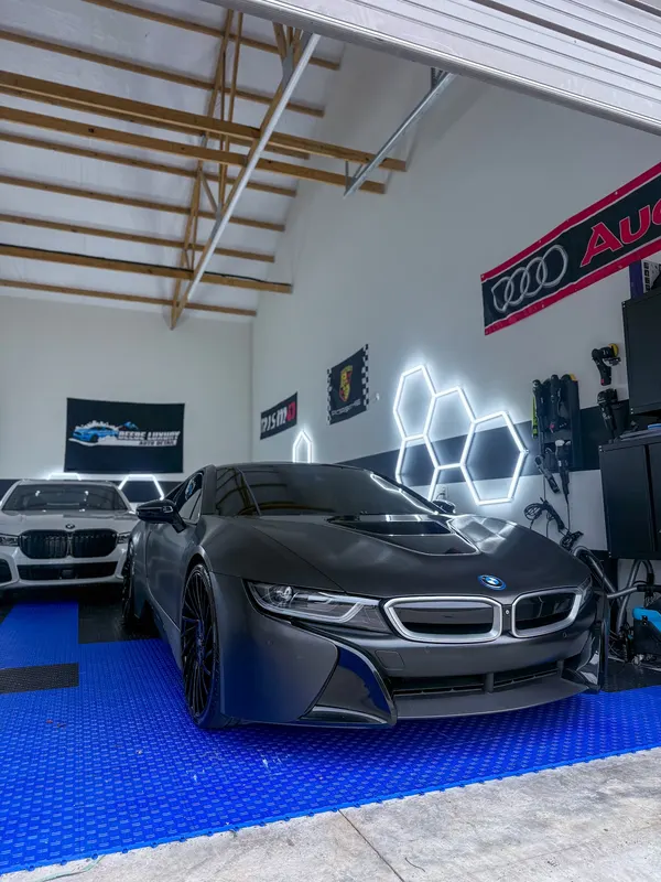 BMW i8 — Matte ceramic coating + full ceramic window tint, by Beebe Luxury Auto Detail